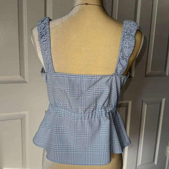 ASTR LIGHT BLUE AND WHITE GINGHAM TOP SIZE M MEDIUM - Picture 4 of 17